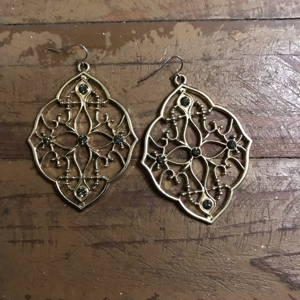 Ornate Gold tone Dangle Earrings